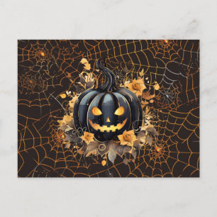 Cartes Pour Fêtes Annuelles Citrouille noire d'Halloween Toiles d'araignée ora
