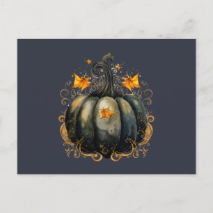 Cartes Pour Fêtes Annuelles Citrouille noire feuilles à volutes dorées Hallowe