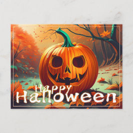 Cartes Pour Fêtes Annuelles Citrouille orange effrayante avec visage, Hallowee