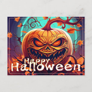 Cartes Pour Fêtes Annuelles Citrouille orange effrayante avec visage, Hallowee