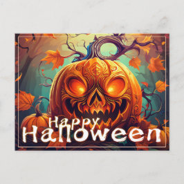 Cartes Pour Fêtes Annuelles Citrouille orange effrayante avec visage, Hallowee