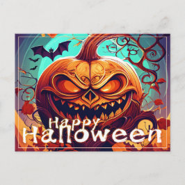Cartes Pour Fêtes Annuelles Citrouille orange effrayante avec visage, Hallowee