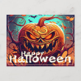 Cartes Pour Fêtes Annuelles Citrouille orange effrayante avec visage, Hallowee