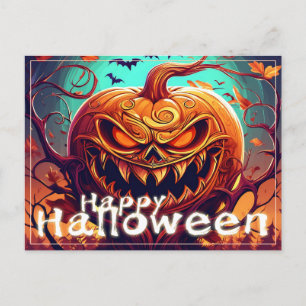 Cartes Pour Fêtes Annuelles Citrouille orange effrayante avec visage, Hallowee