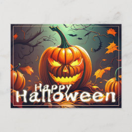 Cartes Pour Fêtes Annuelles Citrouille orange effrayante avec visage, Hallowee