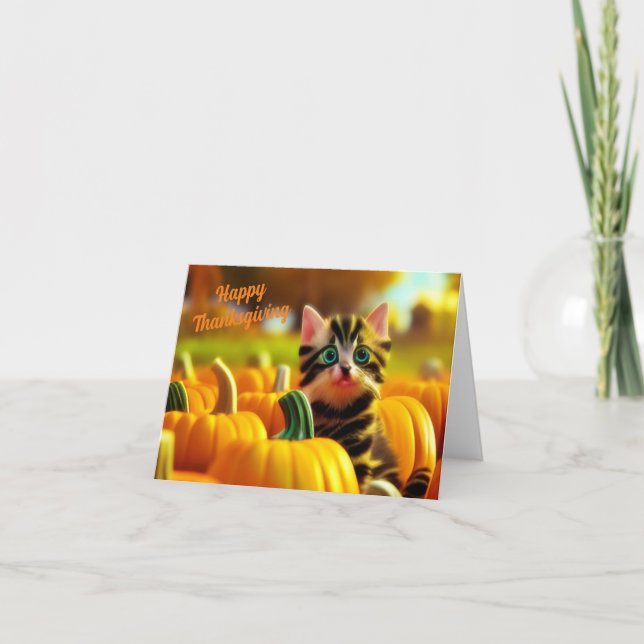 Cartes Pour Fêtes Annuelles Citrouille Patch Kitten Thanksgiving Card (Devant)
