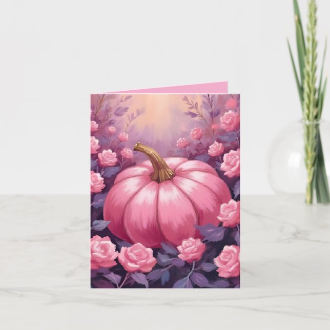 Cartes Pour Fêtes Annuelles Citrouille rose rose florale Halloween Thanksgivin (Devant)