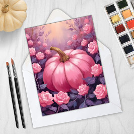 Cartes Pour Fêtes Annuelles Citrouille rose rose florale Halloween Thanksgivin