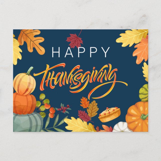 Cartes Pour Fêtes Annuelles Citrouilles bons thanksgivings, baies et Feuilles (Devant)