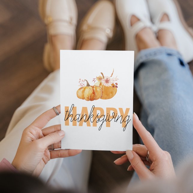 Cartes Pour Fêtes Annuelles Citrouilles d'aquarelle et Bon thanksgiving orange (Créateur téléchargé)