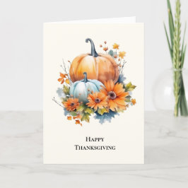 Cartes Pour Fêtes Annuelles Citrouilles d'automne avec fleurs Thanksgiving