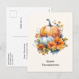 Cartes Pour Fêtes Annuelles Citrouilles d'automne avec fleurs Thanksgiving