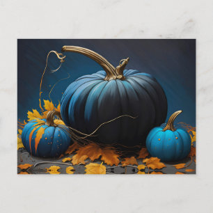 Cartes Pour Fêtes Annuelles Citrouilles de lune bleue et feuilles d'automne