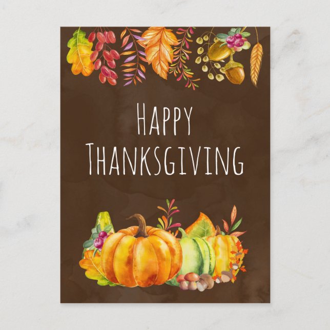 Cartes Pour Fêtes Annuelles Citrouilles de récolte et frontière de feuillage d (Devant)