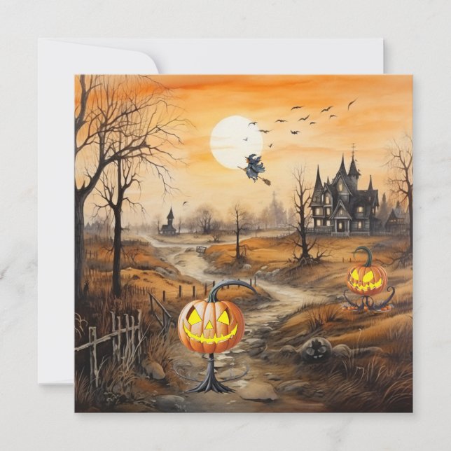 Cartes Pour Fêtes Annuelles Citrouilles d'Halloween effrayantes (Devant)