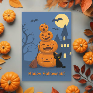 Cartes Pour Fêtes Annuelles Citrouilles d'Halloween et chat noir