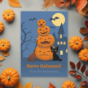 Cartes Pour Fêtes Annuelles Citrouilles d'Halloween et chat noir de la famille