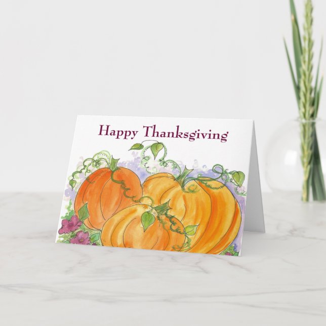 Cartes Pour Fêtes Annuelles Citrouilles d'orange d'aquarelle de bon (Devant)