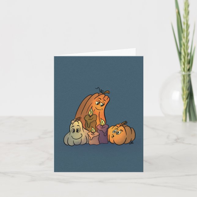 Cartes Pour Fêtes Annuelles Citrouilles heureuses avec bougies (Devant)