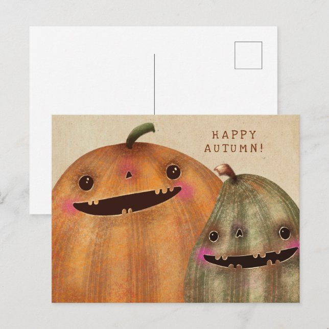 Cartes Pour Fêtes Annuelles Citrouilles heureux - Joli Halloween (Devant / Derrière)