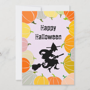 Cartes Pour Fêtes Annuelles Citrouilles oranges de éffrayant Flying Witch