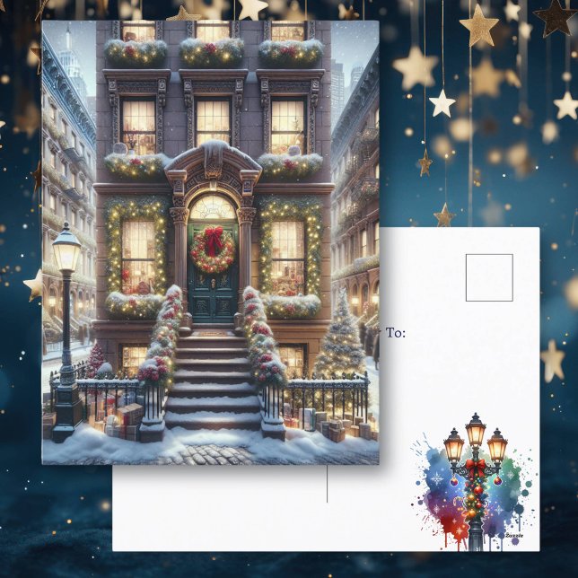 Cartes Pour Fêtes Annuelles City Brownstone à Noël Personnalisé (Créateur téléchargé)