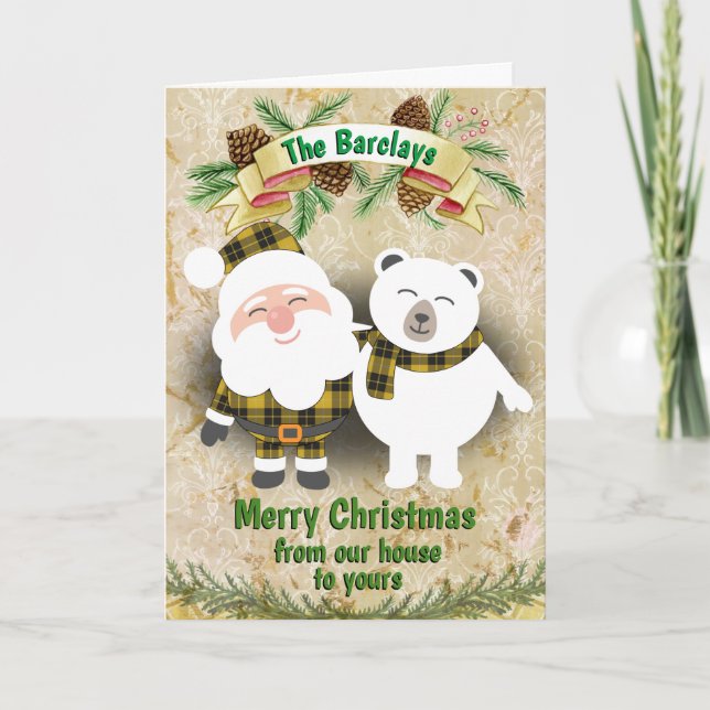 Cartes Pour Fêtes Annuelles Clan Barclay Robe Jaune Tartan Plaid Noël (Devant)