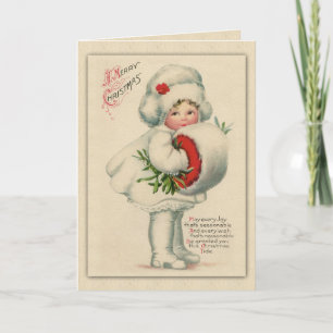 Cartes Pour Fêtes Annuelles Clapsaddle Antique Noël Girl in White Fur