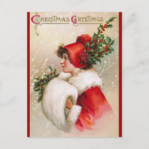 Cartes Pour Fêtes Annuelles Clapsaddle : Fille d'hiver avec le casquette de