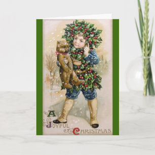 Cartes Pour Fêtes Annuelles Clapsaddle : Holly Boy avec Teddy