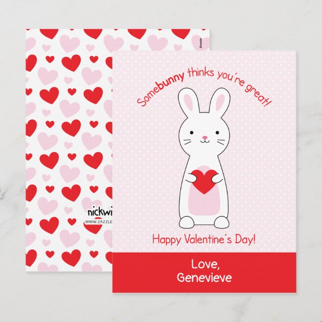Cartes Pour Fêtes Annuelles Classe Bunny Cute Valentines (Devant / Derrière)