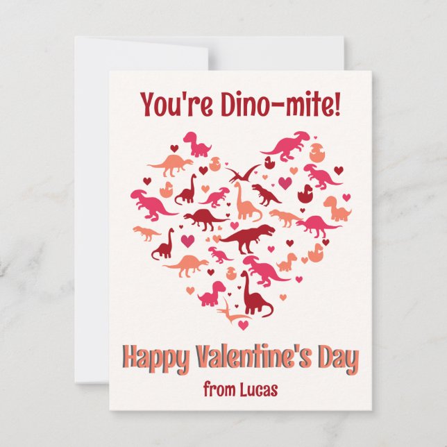 Cartes Pour Fêtes Annuelles Classe Coeur Dinosaure pour enfants Saint Valentin (Devant)