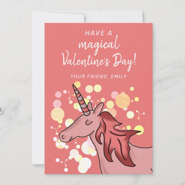 Cartes Pour Fêtes Annuelles Classe Enfants Unicorn Valentine`jour (Devant)