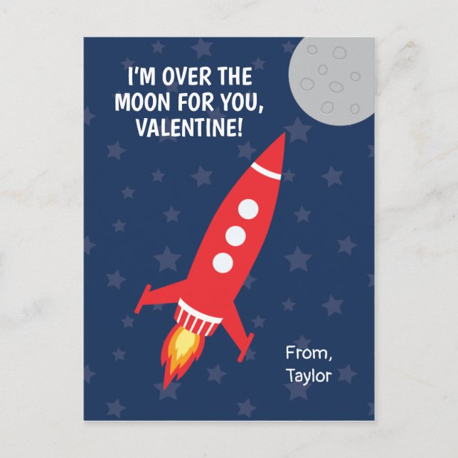 Cartes Pour Fêtes Annuelles Classe Valentines de la lune spatiale de fusées (Devant)