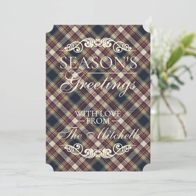 Cartes Pour Fêtes Annuelles Classic Blue Dark Green Red Plaid Pattern Holiday (Debout devant)