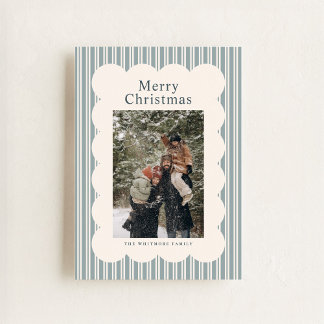 Cartes Pour Fêtes Annuelles Classic Blue Stripe Photo Holiday Card