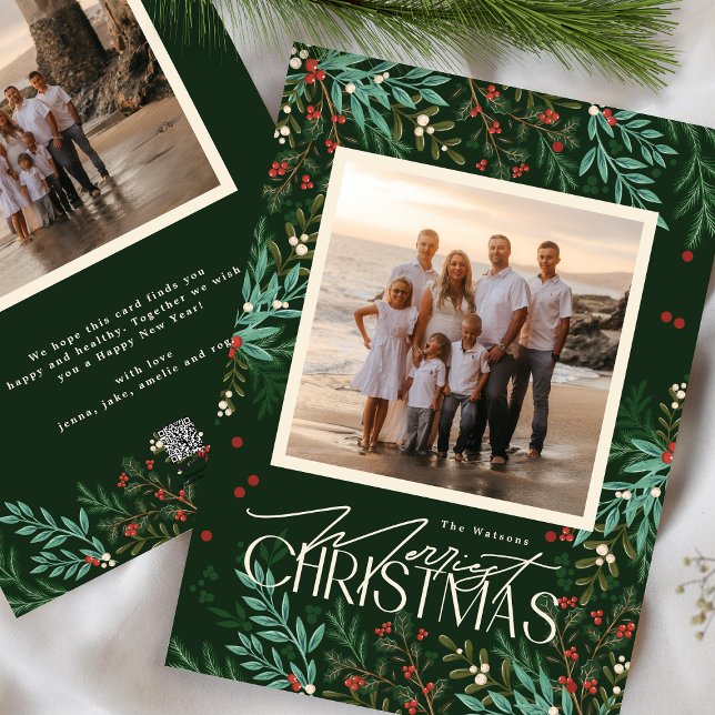 Cartes Pour Fêtes Annuelles Classic Botanique Élégance Noël Green Photo (Créateur téléchargé)