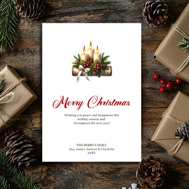 Cartes Pour Fêtes Annuelles Classic Christmas candles pine greenery greeting (Classic Christmas candles pine greenery greeting)