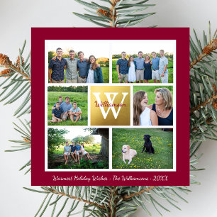 Cartes Pour Fêtes Annuelles Classic Christmas Monogramme Holiday Photo Collage