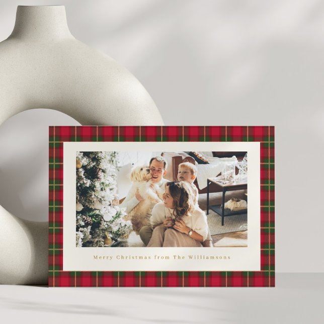 Cartes Pour Fêtes Annuelles Classic Christmas Red Green Plaid Horizontal Photo (Créateur téléchargé)