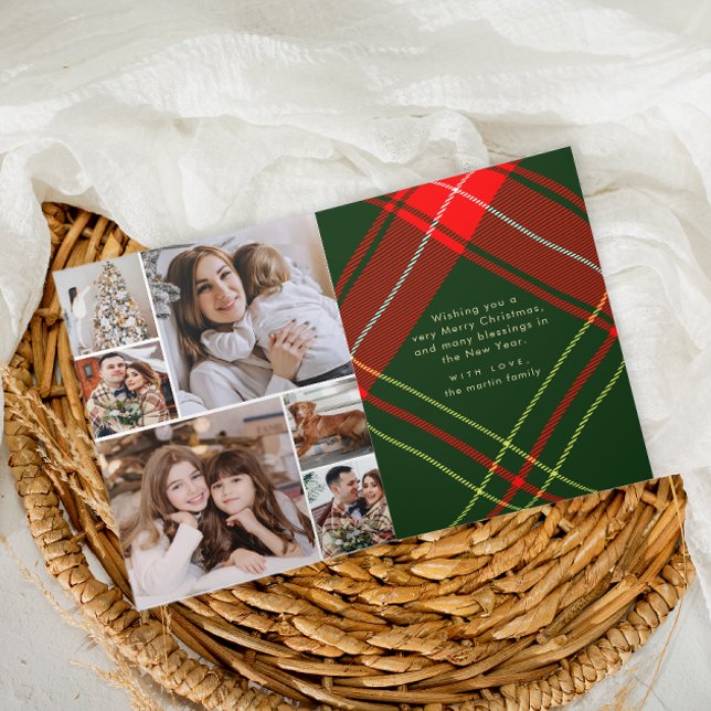 Cartes Pour Fêtes Annuelles Classic Crest Christmas Red Plaid Photo Collage (Créateur téléchargé)