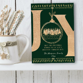 Cartes Pour Fêtes Annuelles Classic Festive Touch Simple Green and Gold “JOY” 