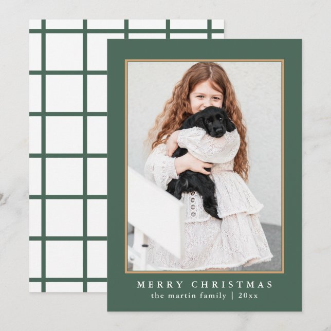 Cartes Pour Fêtes Annuelles Classic Green Check Joyeux Noël Photo (Devant / Derrière)