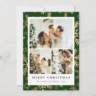 Cartes Pour Fêtes Annuelles Classic Green Gold Photo Collage Noël