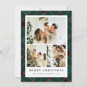 Cartes Pour Fêtes Annuelles Classic Green Plaid & Photo Collage Noël
