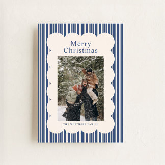 Cartes Pour Fêtes Annuelles Classic Navy Stripe Photo Holiday Card