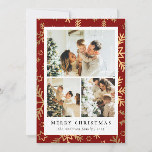 Cartes Pour Fêtes Annuelles Classic Red Gold Photo Collage Noël