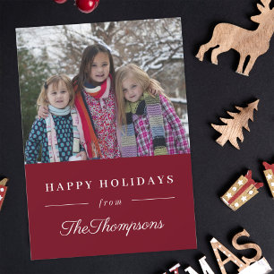Cartes Pour Fêtes Annuelles Classic Red Happy Holidays Photo de famille