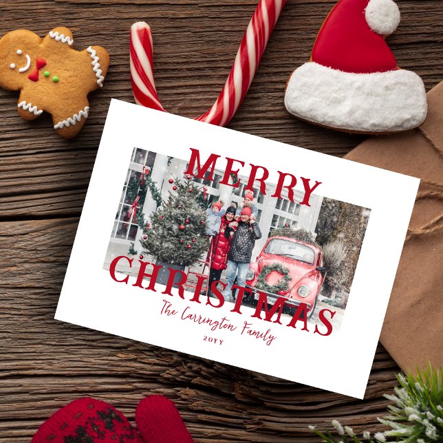 Cartes Pour Fêtes Annuelles Classic Red Merry Christmas Photo  (Celebrate this festive season with our charming 'Classic Red Merry Christmas Photo Holiday Card.)