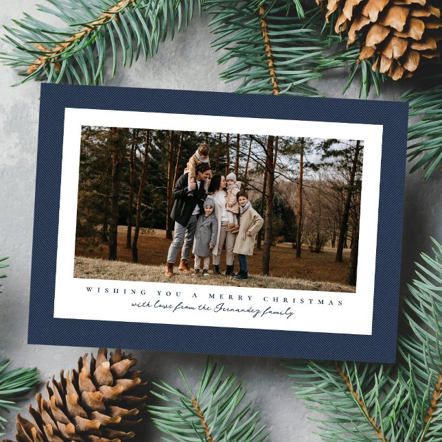 Cartes Pour Fêtes Annuelles Classic tweed frame simple marine photo Noël (Créateur téléchargé)